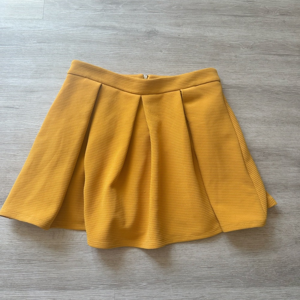 Forever 21 Gold Mini Skater Skirt with Pleats
